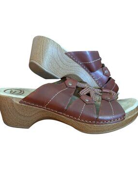 Dansko Womens Serena Wedge Sandal Brown Leather Slip-On Size 41, 10.5